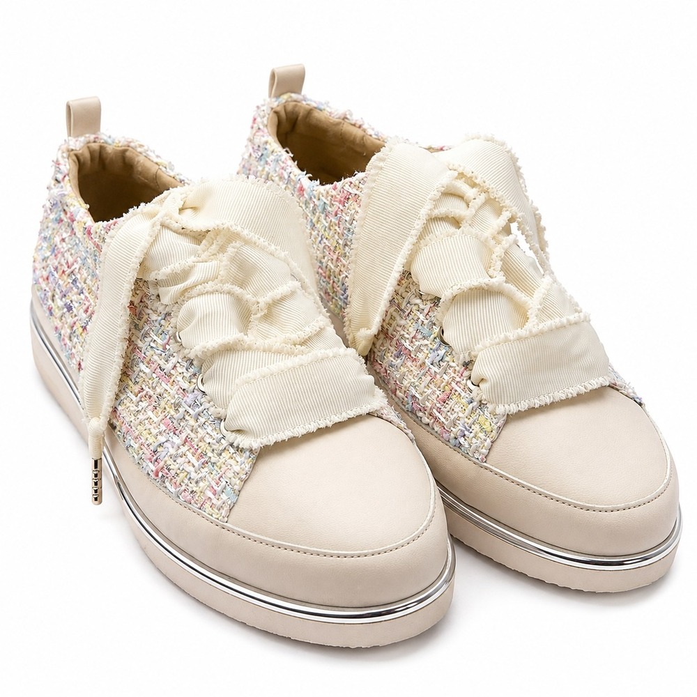 RON WHITE "Novella" Boucle Sneaker Sz EU/40 US/9.5 Multi Tweed Upper Leather
